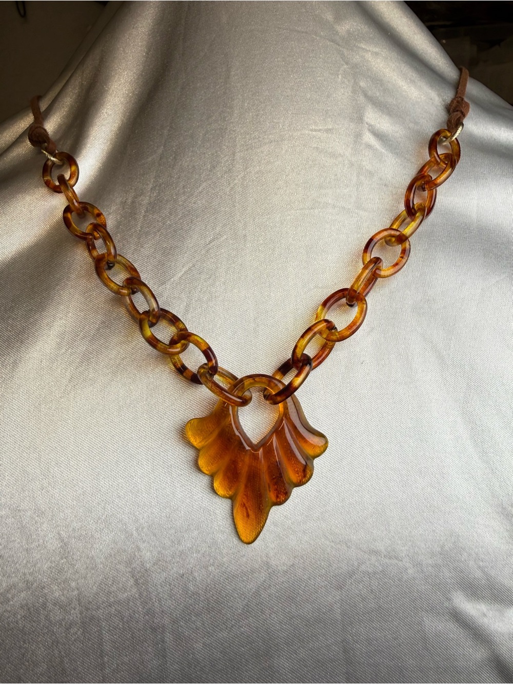 Artsy 1 of a kind Amber Tortoise Chain and Leaf on a Cord Gold Hardware Coolio
